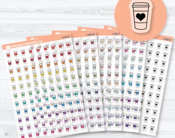 Hand Doodled Coffee Cup Clear Matte Planner Stickers | Coffee Icon Planner Stickers | I-449-CM