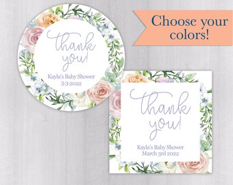 Kayla - Thank You Baby Shower Stickers, Floral Baby Sprinkle Labels, Baby Girl Stickers (#633-001-WH)