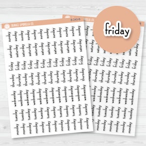 Days of the Week Planner Stickers | Print Weekday Headers | White & Clear Matte | F16 | B-243