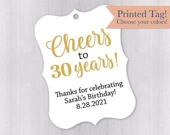 Cheers to 30 Years Favor Tags, Custom Birthday Favor Tags, Birthday Hang Tags  (EC-152)