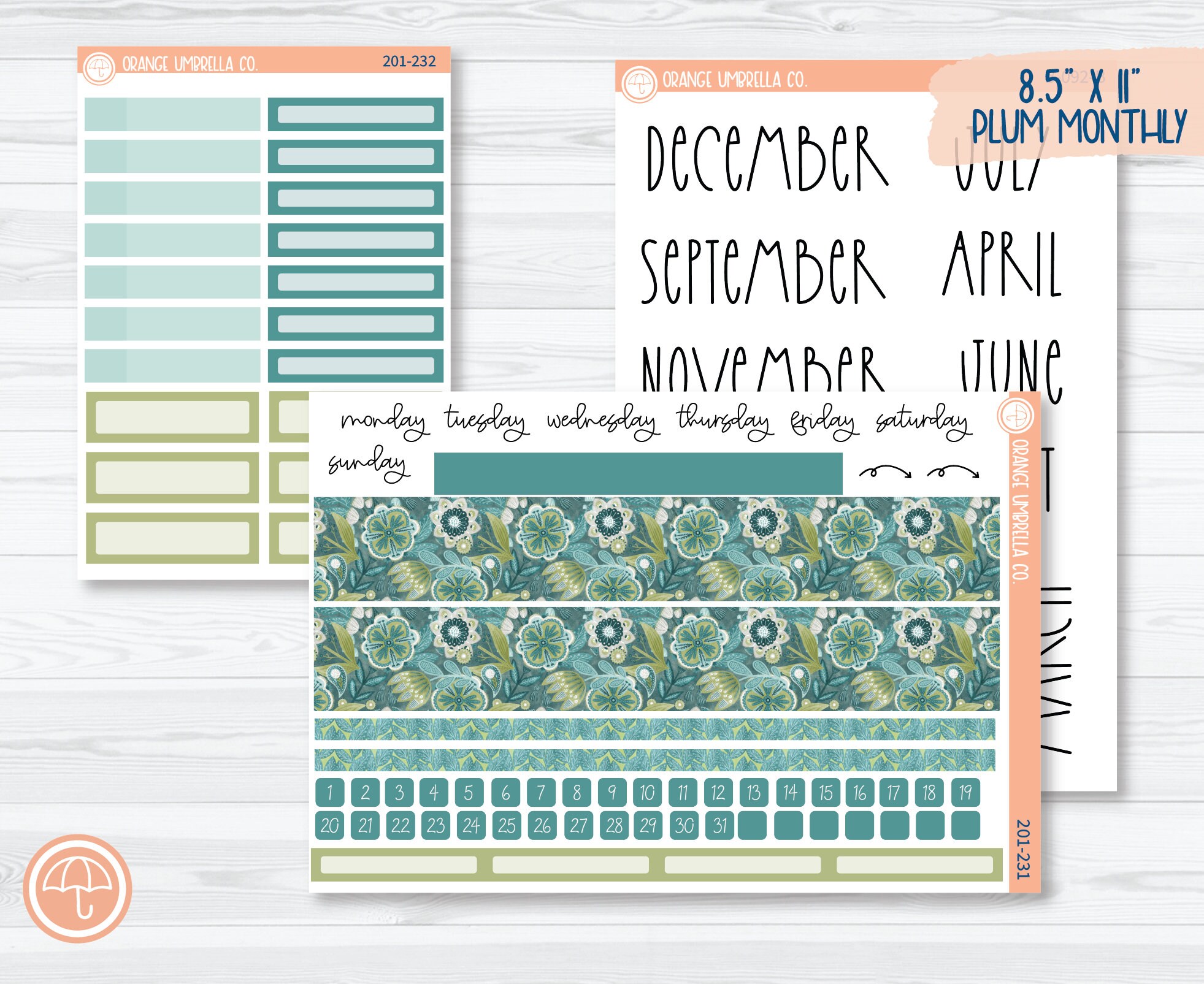 8.5x11 Plum Monthly Planner Kit Stickers
