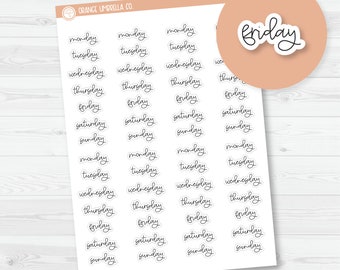 Hobonichi Cousin Day Of Week Header Script Planner Stickers | FC12 Cursive | B-563-B