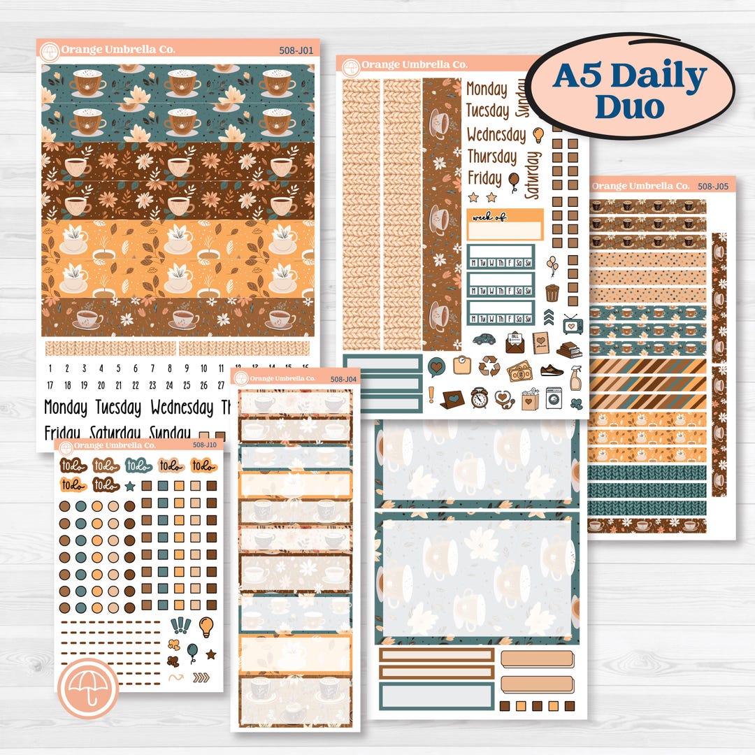Coffee & Florals Sticker Kit | A5 Daily Duo Planner Kit Stickers ...