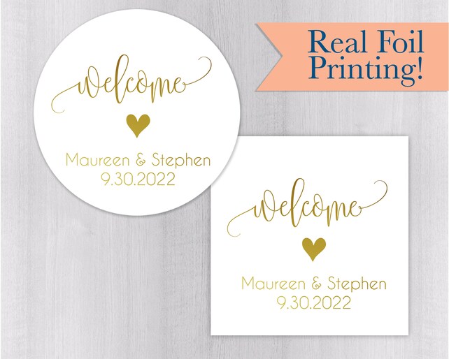 Welcome Wedding Sticker Foil On White Stickers For Destination
