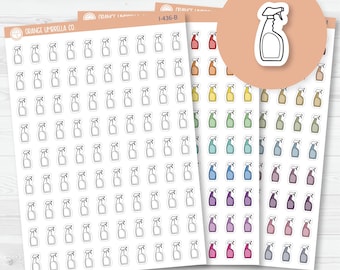May include: Sheets of stickers featuring spray bottle designs in various colors. The stickers are arranged in rows and columns, with a variety of colors including red, orange, yellow, green, blue, purple, pink, and gray. The text "ORANGE UMBRELLA CO." is visible.