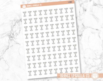 Martini Icon Planner Stickers, Martini Icon Drinking Labels, Hand Doodled Color Print Planning Labels (I-282)