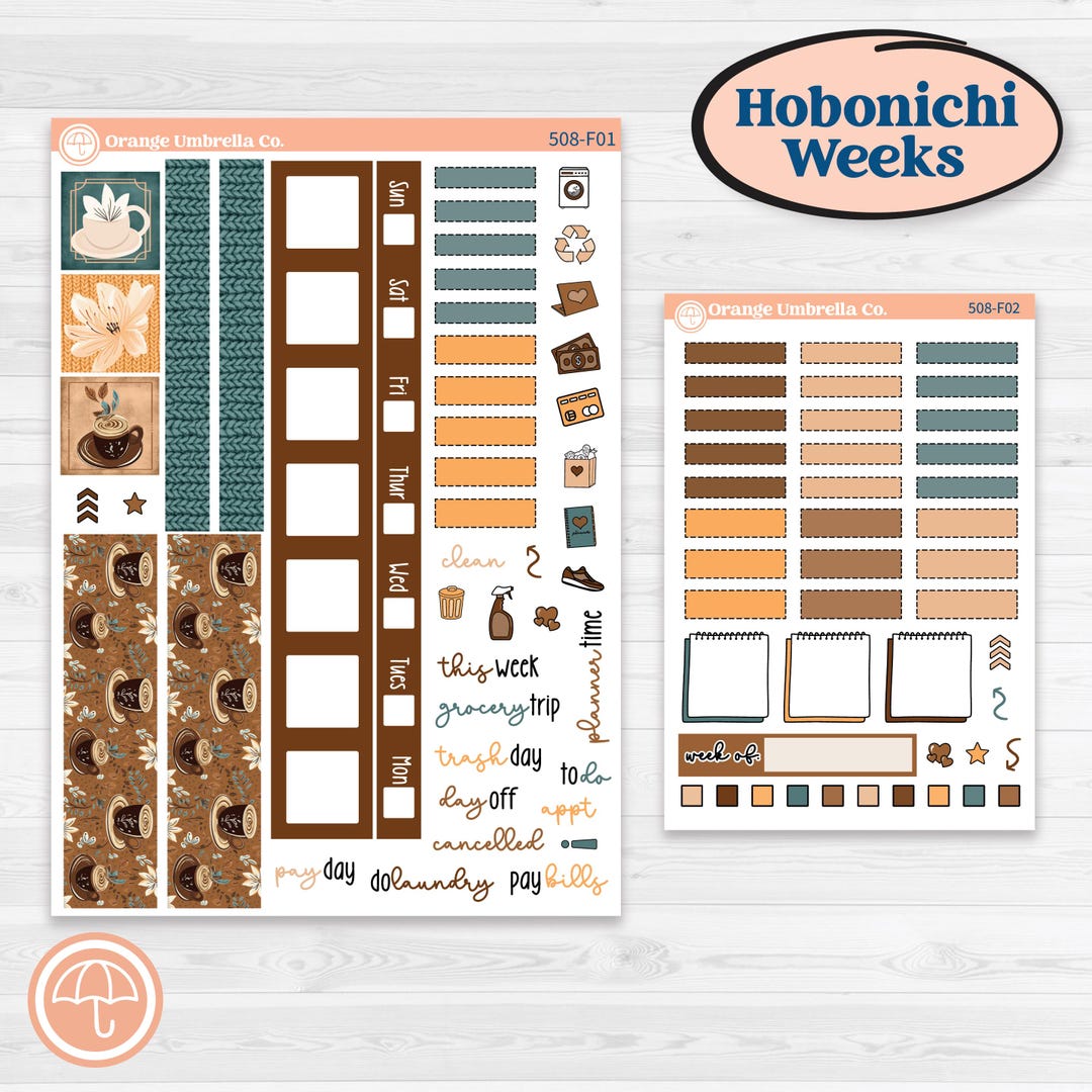 Coffee & Florals Sticker Kit | Hobonichi Weeks Weekly Planner Kit ...
