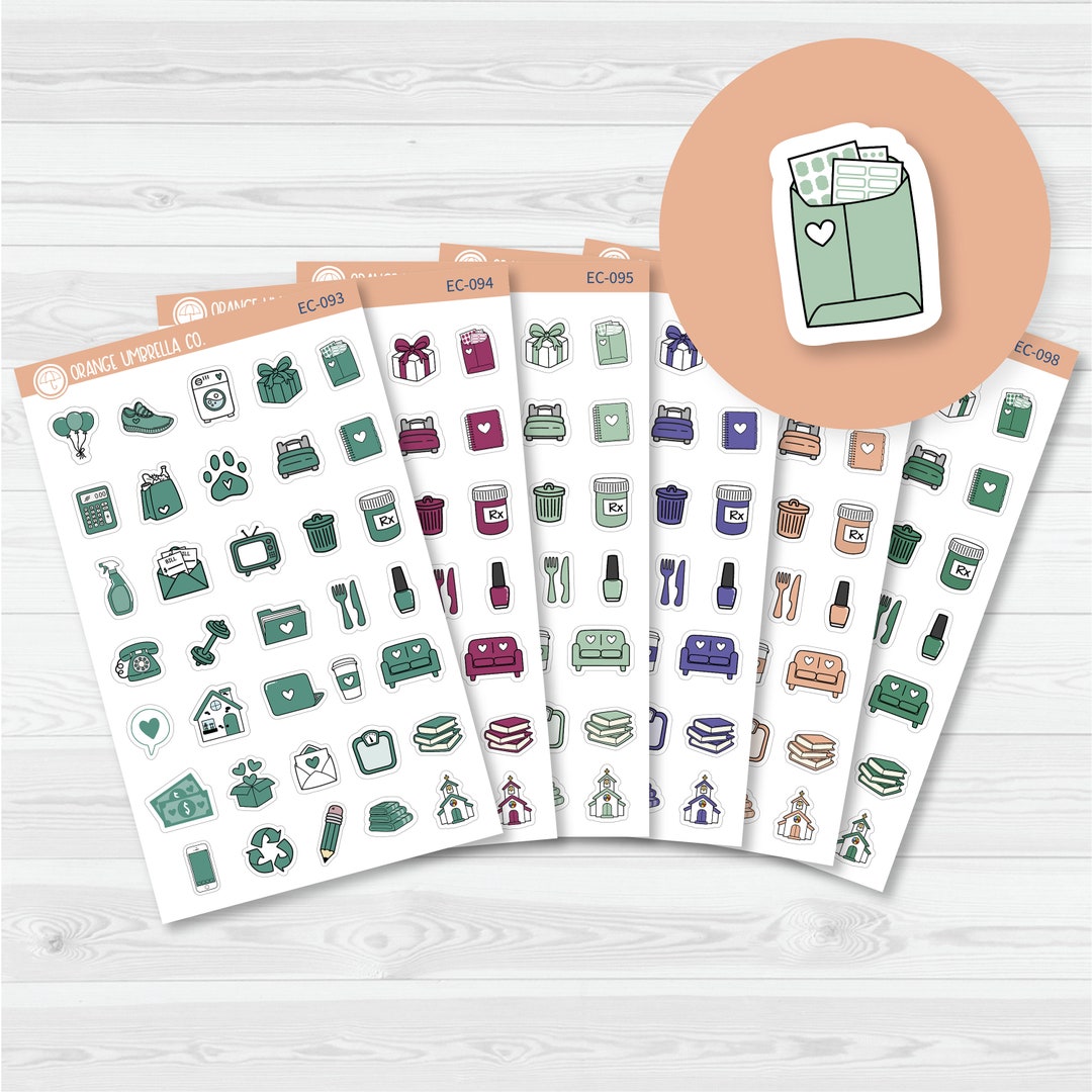 Doodle Icon Planner Stickers for Erin Condren Evolve Planners EC-093 ...