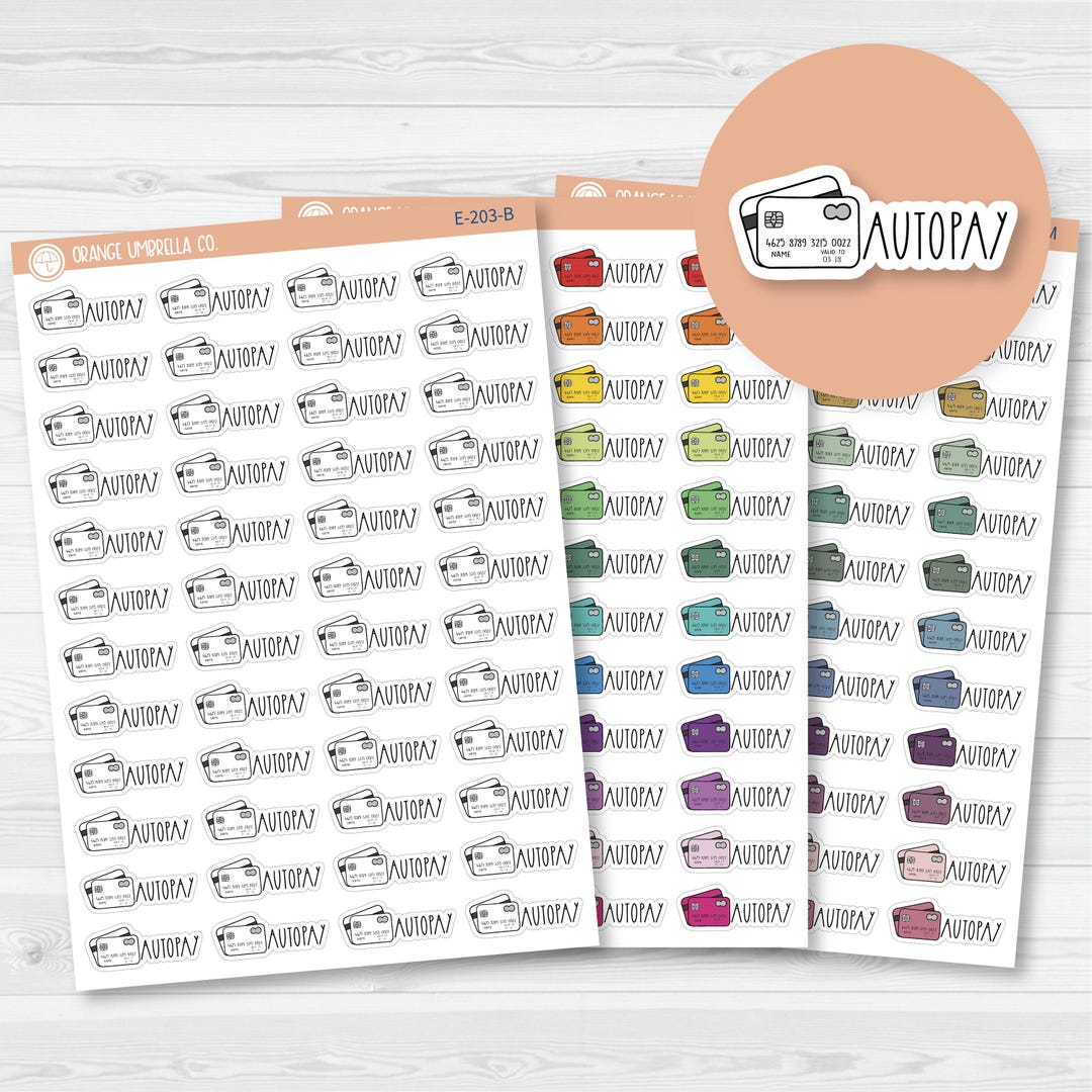 Autopay Credit Card Icon Script Planner Stickers | FC12 | E-203 - Etsy