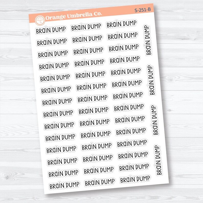 Brain Dump Planner Script Stickers | Planner Script Stickers | S-251 Black