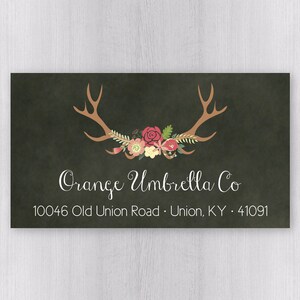 Deer Antler Return Address Labels, Christmas Address Labels, Return Address Stickers (#510-L-WH)