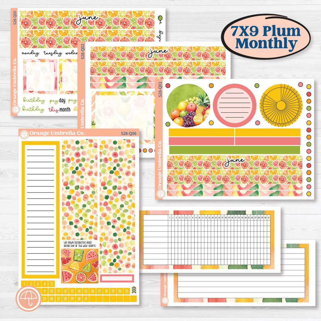 Bright Fruit Stickers | 7x9 Plum Monthly & Dashboard Planner Kit ...