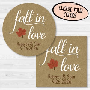 Fall in Love Wedding Stickers | Autumn Wedding Favor Labels | Leaf Leaves Guest Favor Stickers | 013-KR