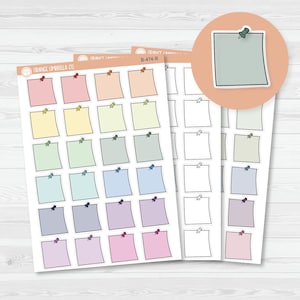 May include: Sheets of colorful sticky note stickers with pushpin details. The notes come in various pastel colors, including pink, yellow, green, blue, and purple. The stickers are arranged in a grid pattern, perfect for planners and journals.