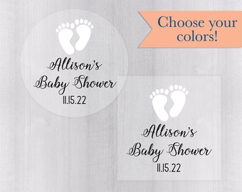 Baby Feet Shower Stickers, Baby Shower Favor Labels, Sprinkle Shower Labels White Print on Clear Transparent Stickers (#487-C)
