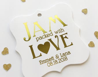 Jam Packed with Love Wedding Favor Tags, Gold Foil Love Tags, Custom Wedding Tags, Custom Wedding Hang Tags  (FS-216-F)