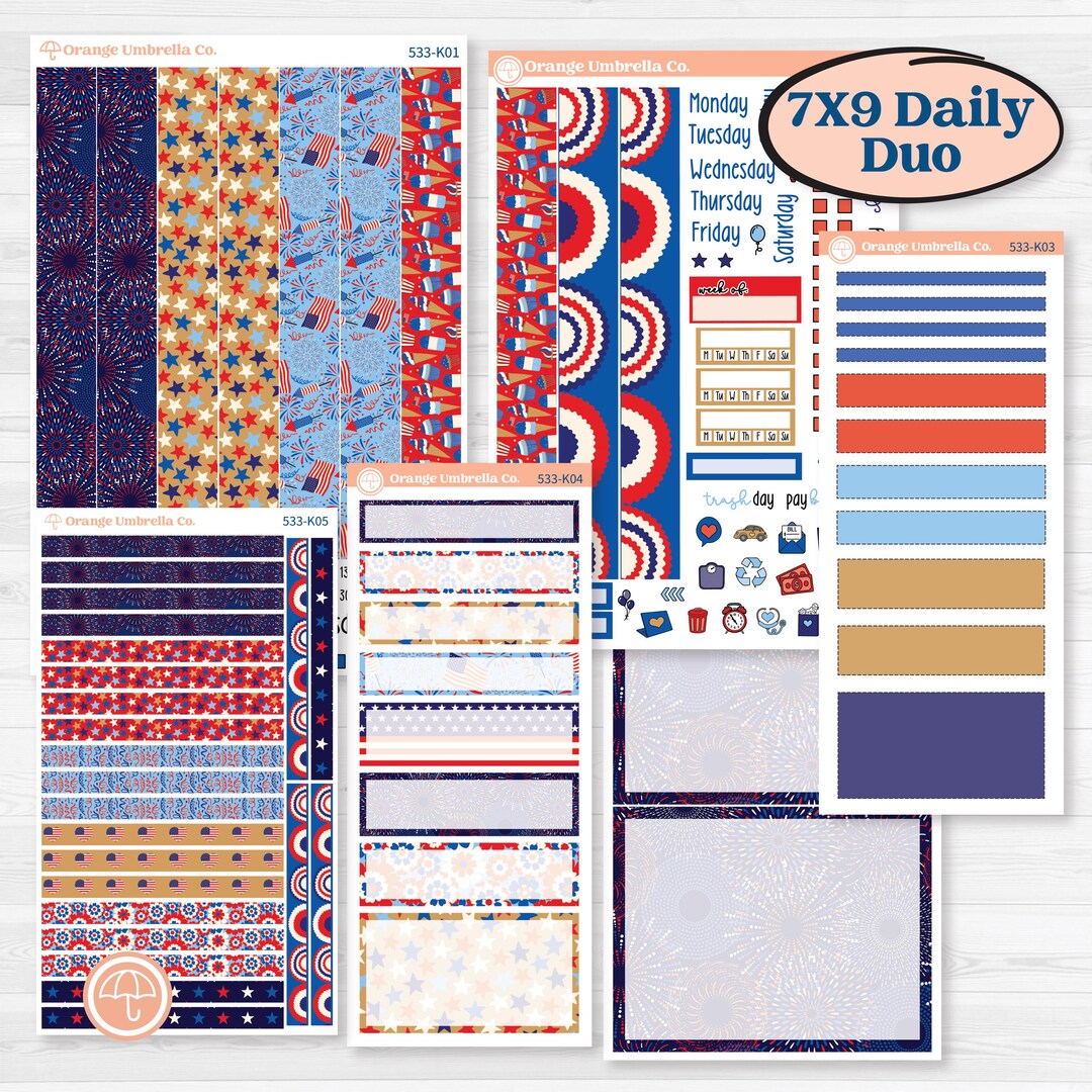 Fourth of July | 7x9 Erin Condren Daily Duo Planner Kit Stickers | Red ...
