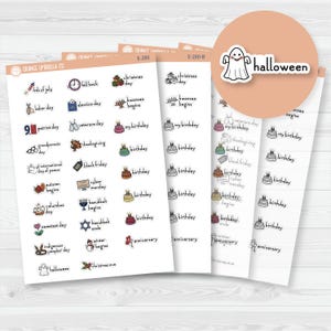 Doodle Holidays | Mini Icon & Script Planner Stickers July-December | F16 | E-280