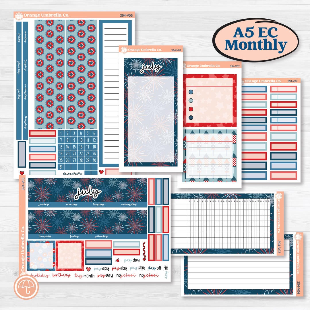 CLEARANCE | Independence Day | 4th of July Kit | A5 Erin Condren ...