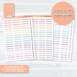 Hobonichi Cousin Custom Scripts | Color on Clear Matte Planner Stickers | 1 Word/Phrase per Sheet | customscript-hobocolor-cm