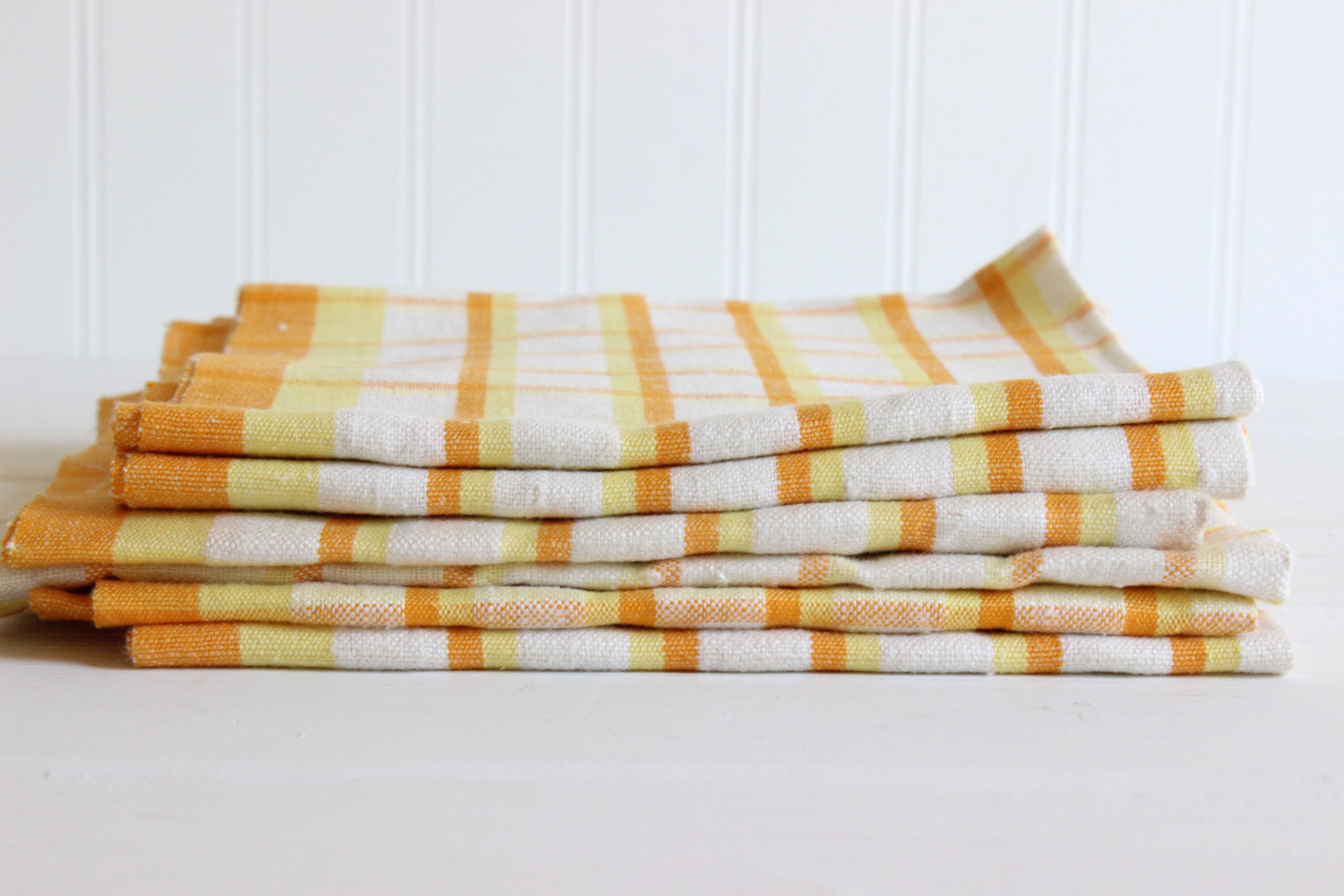 New! S/2 Yellow Check Farmhouse Kitchen Dish Towels Tea Terry Cotton Dish  Towels