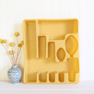 Vintage Yellow Utensil Organizer, Rubbermaid Plastic Flatware Drawer Tray, Cutlery Silverware