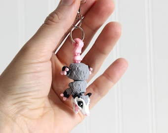 Opossum Keychain - Bag Charms - Animal Keychain for Car Keys, Backpacks and Purses