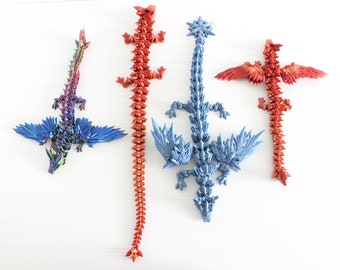 Articulated Dragon, Articulating Dragon, 3D Print, Crystalwing Dragon, Cinderwing Dragon, 3D Printed Dragon, Stress Relief Fidget Toy