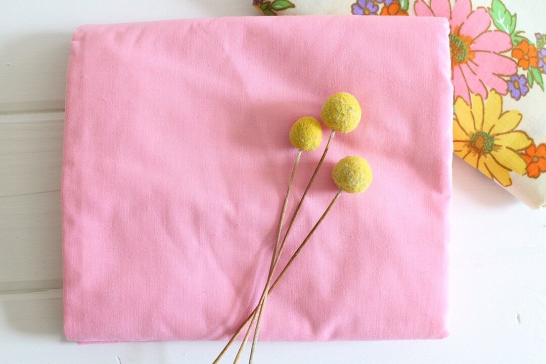 Vintage Full Fitted Sheet, Solid Pink, Double Bedding, Bottom Sheet