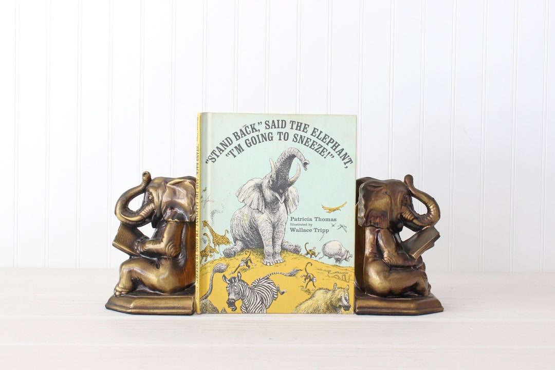 Brass Elephant Bookends, Elephant Reading Book, Beginning Reader