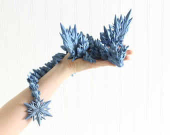 Articulated Dragon Toy, Crystal Cinder Winter Dragon, Dragon Pet, Wings, Video Computer Game Room Decor, Stocking Stuffer, Gifts for Kids