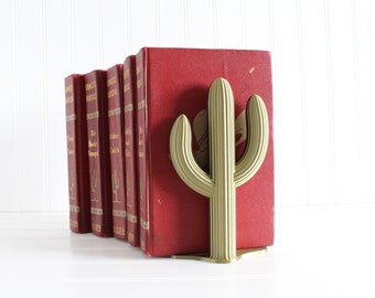 Cactus Bookend, Cacti Bookends, Brass Colored, Southwestern Desert, Wild West, Country Home Decor, Cowboy Gifts
