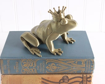 Frog Prince Figurine, Frog King with Crown, Fairytale