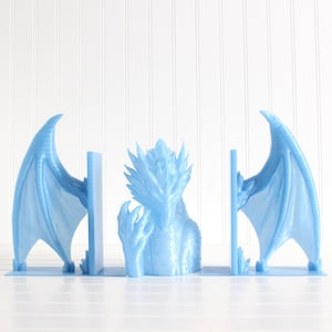 Ice Dragon with Wings Bookends, Dragon Bookshelf Decor 3D Print