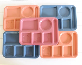 Vintage Cafeteria Trays, Silite School Lunch Trays, Blue Pink Orange, Set of 5