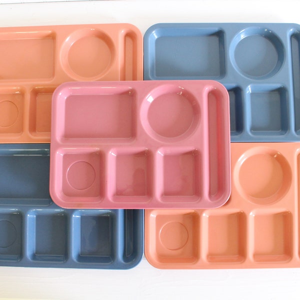 Vintage Cafeteria Trays, Silite School Lunch Trays, Blue Pink Orange, Set of 5