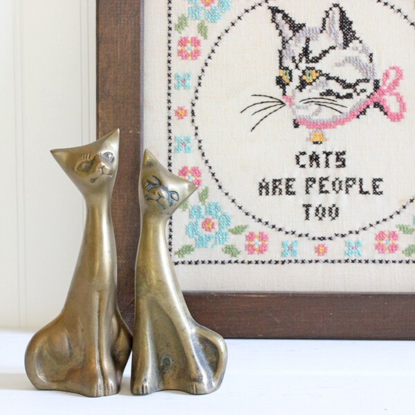 Brass Cat Figurine Set, Mid Century Modern, Gifts for Cat Lovers, Crazy Cat Lady