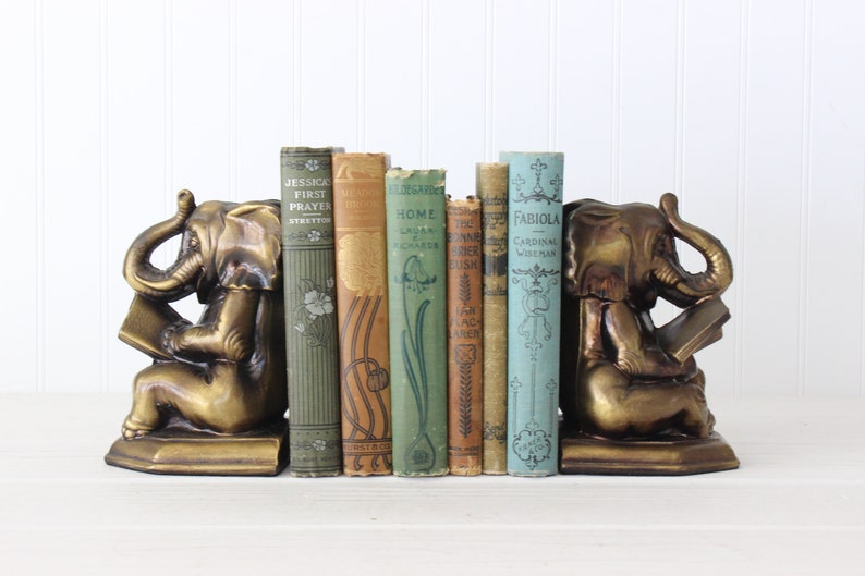 Brass Elephant Bookends Elephant Reading Book Beginning Etsy