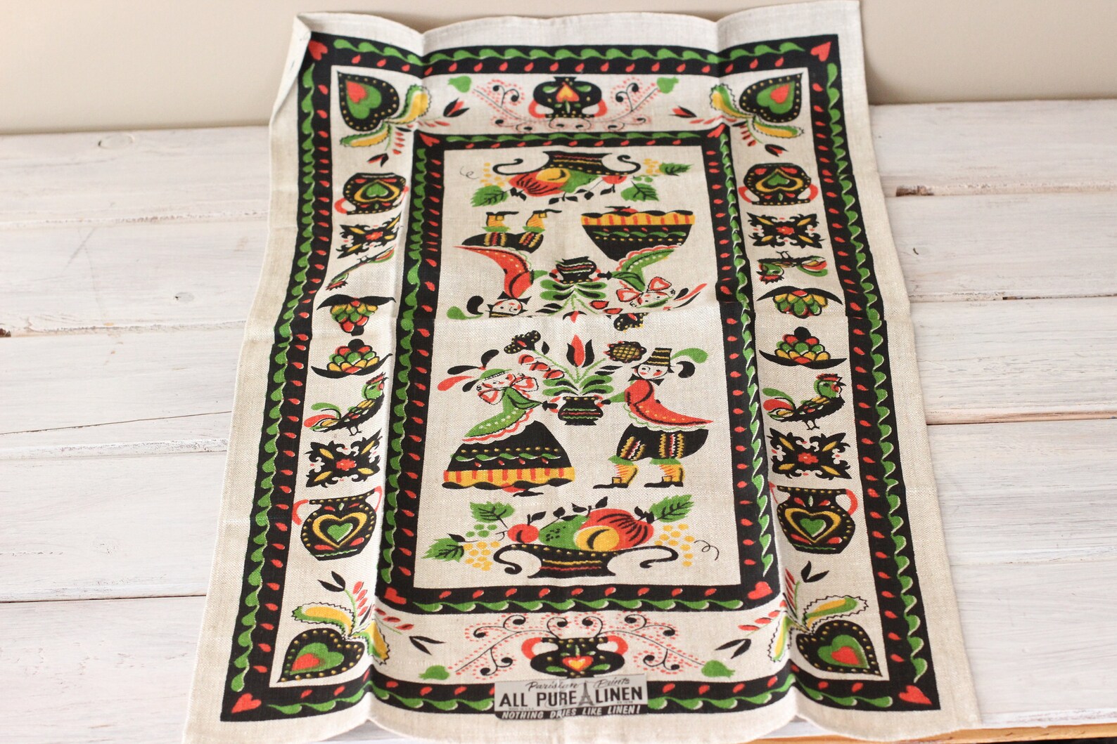 Pair Pennsylvania Dutch Linen Tea Towel Hex Kitchen Towel Etsy