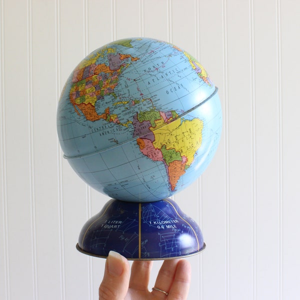 Vintage Globe Bank, Metal World Globe, Tin Globe, Honeymoon Travel Fund, Kid’s Bedroom Nursery