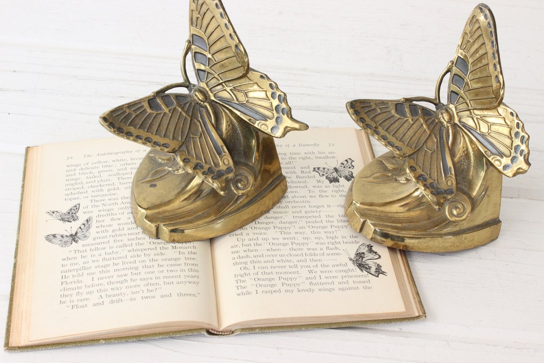 Vintage Brass Butterfly Bookends, Butterflies, Nursery Decor or Girl's