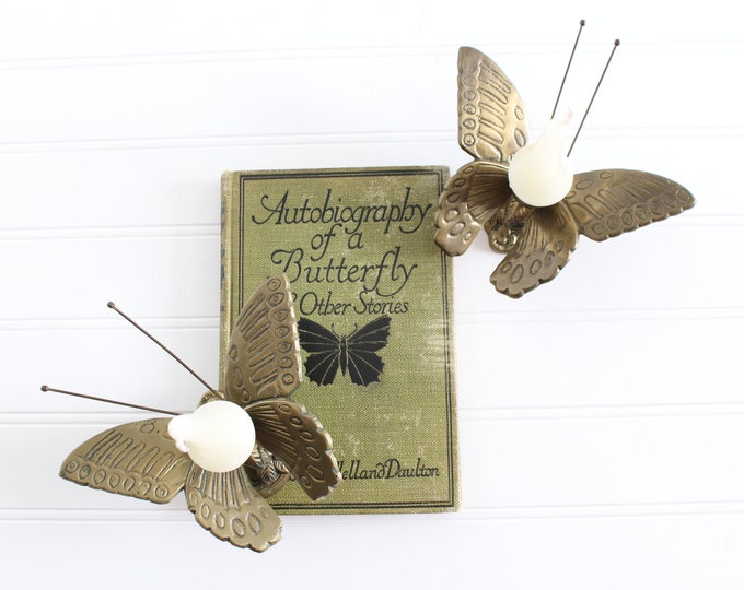 Vintage Brass Butterfly Candle Holders Pair, Set Candlestick Holders