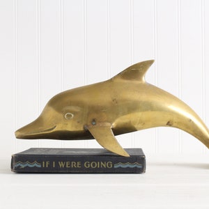 Vintage Large Brass Dolphin Figurine, Nautical Home Decor, Gold Dolphin Statue, Beach House