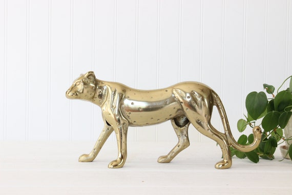 Vintage Brass Cheetah Figurine, Brass Leopard Figurine 