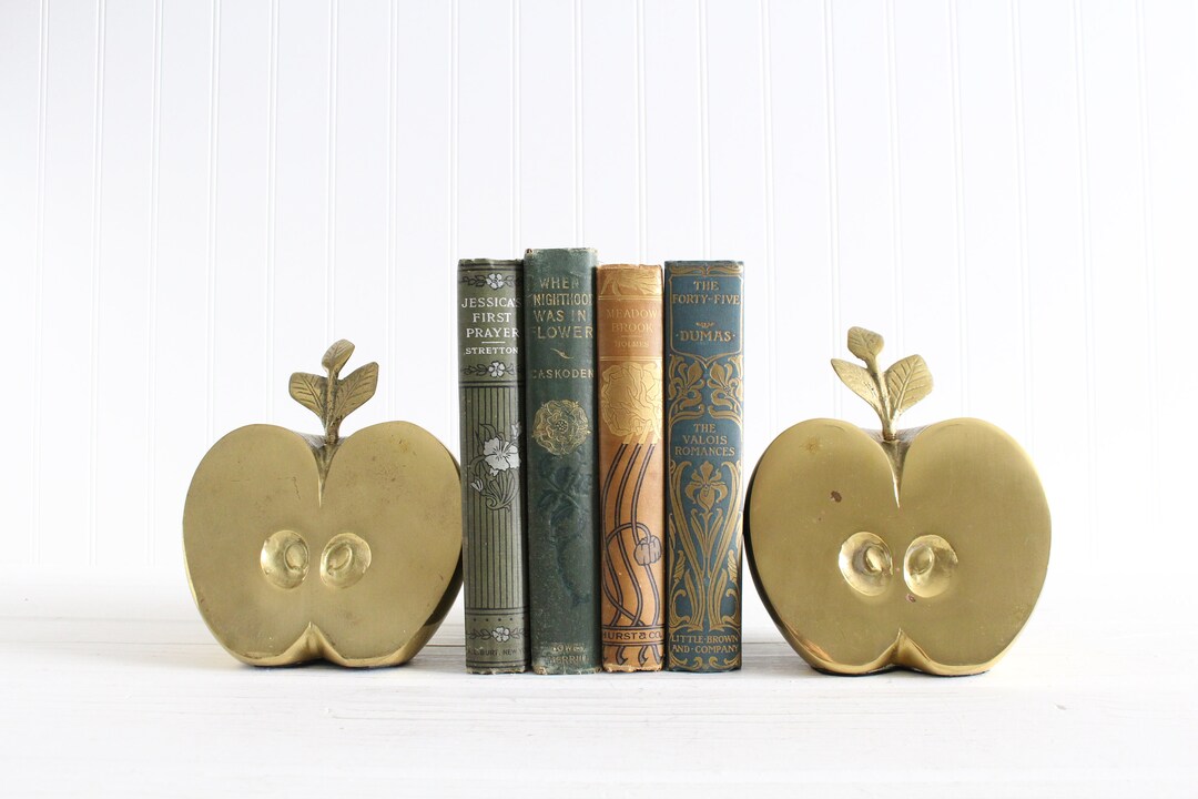 Mid Century Modern Brass Apple Bookends, Gifts for Teachers, Farmhouse ...