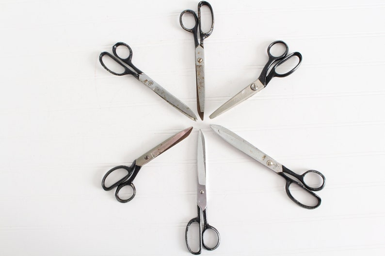 Vintage Black Metal Scissors, Collection of Industrial Scissors, Lot Office Supplies, School Supplies Decor image 3