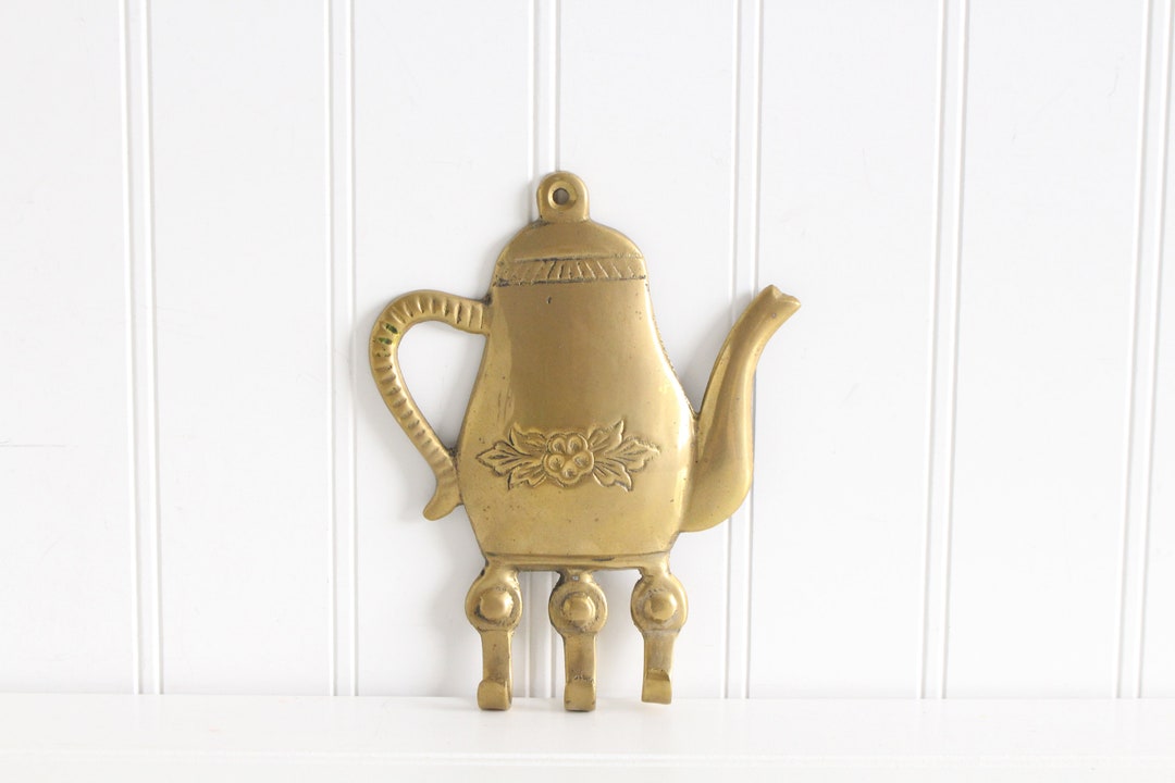 Vintage Brass Teapot Key Rack, Coffee Pot Key Holder, Tea Kettle Key