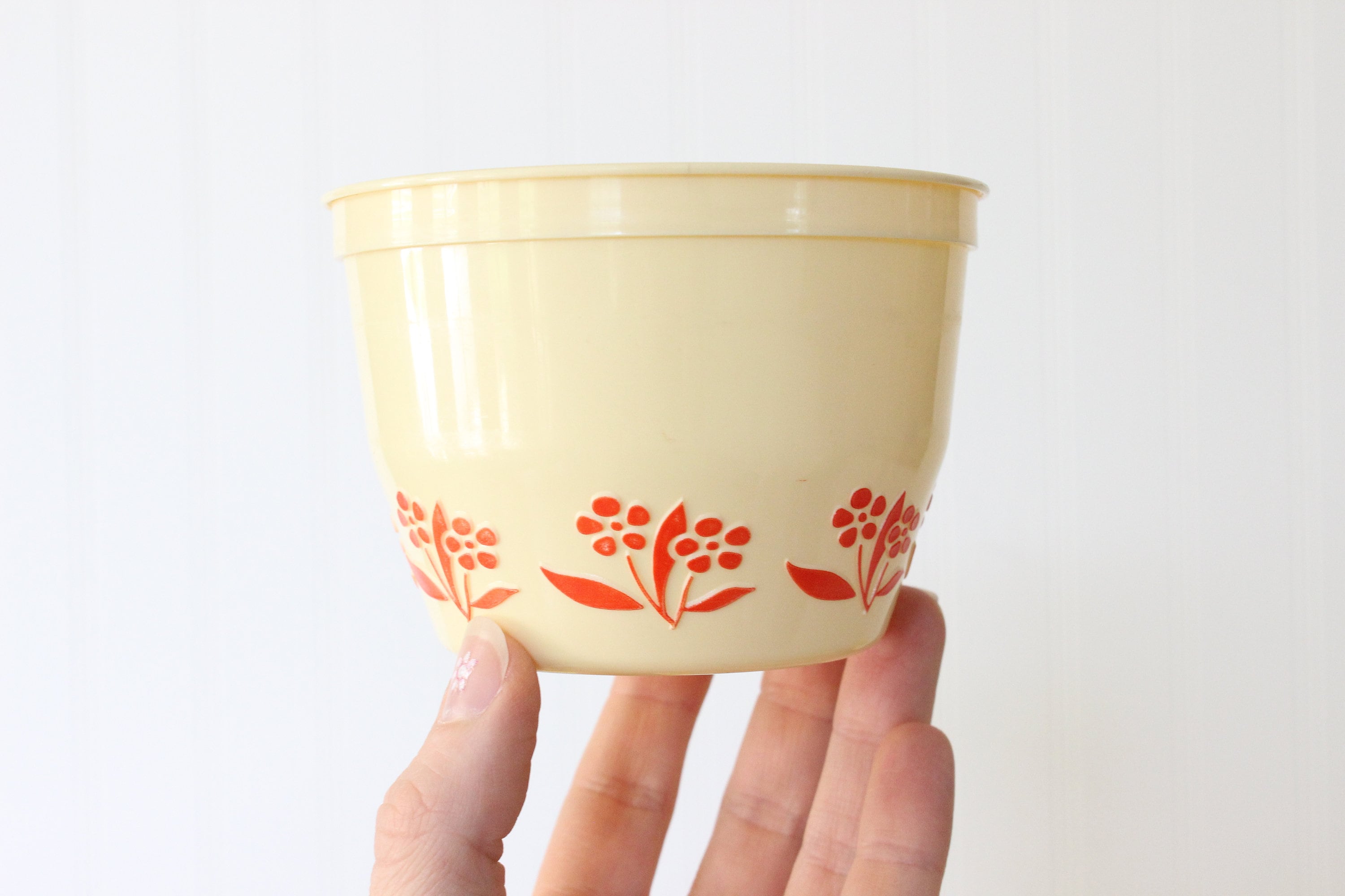 Vintage Margarine Bowls, Set of Plastic Margarine Tubs, Red Flower Bowl Set,  Mid Century Kitchen 
