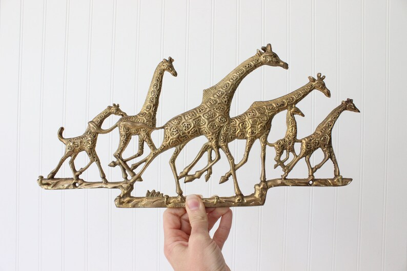 Vintage Brass Giraffe Key Holder, Herd Family, Big shops Large Tall, Six Keys