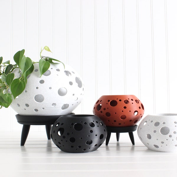 Modern Indoor Planter, Moon Planter, Small Plant Pot for Succulents, Planter with Drainage, Tripod Stand, Mid Century Style